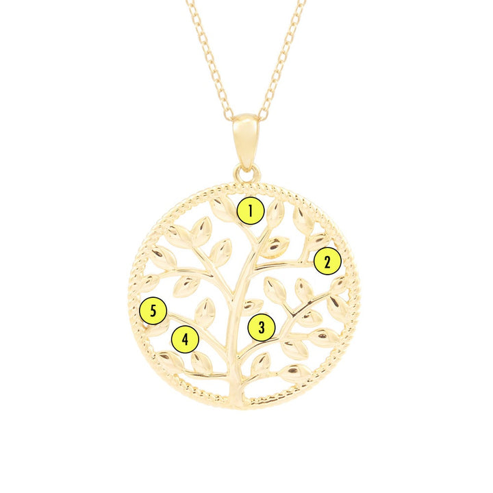 5 Stone Custom Birthstone Gold Family Tree Necklace