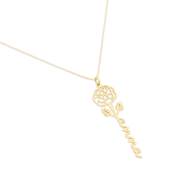 October Gold Birth Flower Name Necklace - Marigold