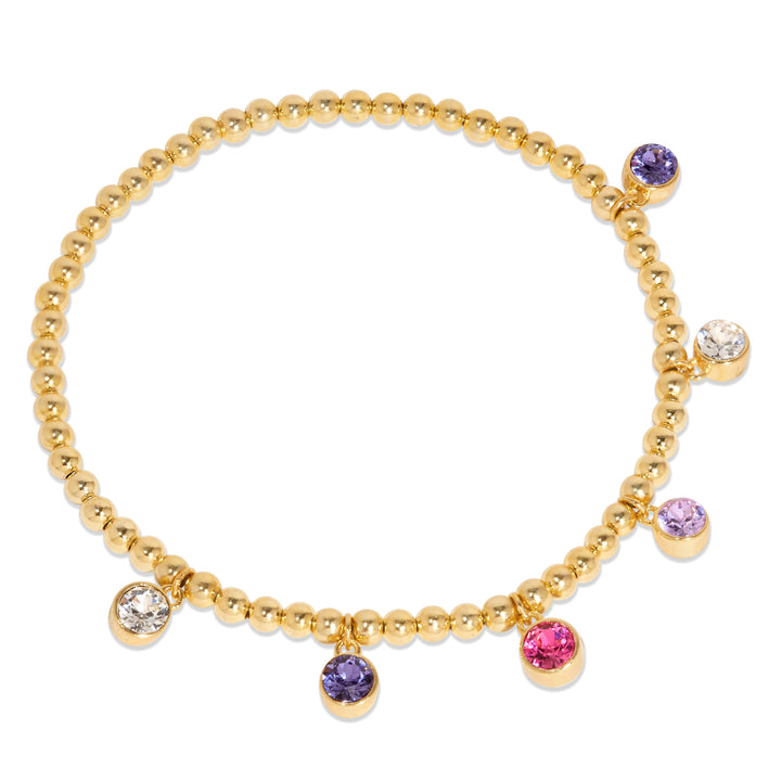 Six Gold Bezel Birthstone Charm Bead Bracelet