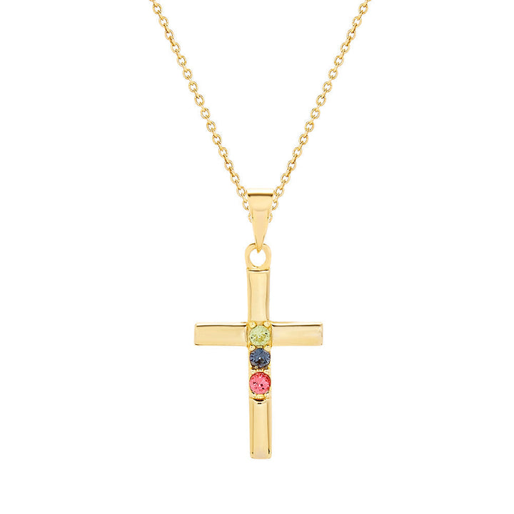 3 Stone Gold Cross Birthstone Pendant