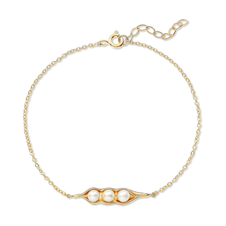 Gold Plated Three Peas in a Pod Pearl Bracelet