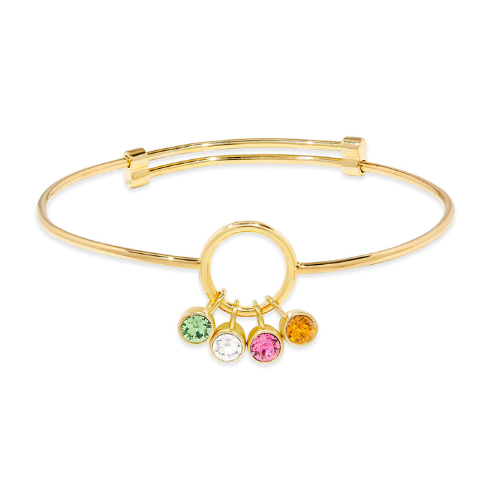 Four Stone Gold Birthstone Charm Bangle Bracelet