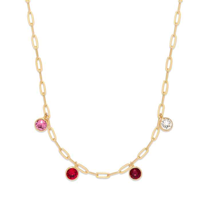 Four Gold Paperclip Chain Birthstone Charm Necklace