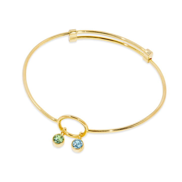 Two Stone Gold Birthstone Charm Bangle Bracelet