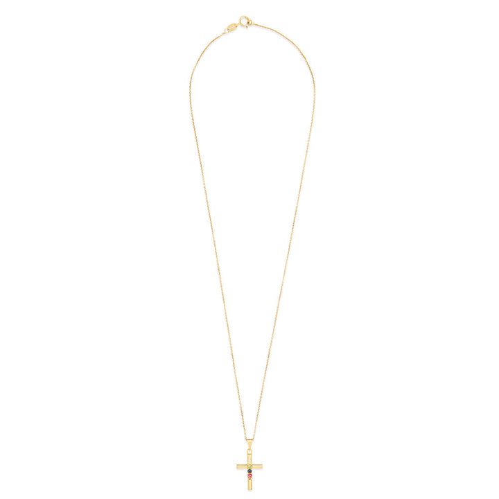 3 Stone Gold Cross Birthstone Pendant