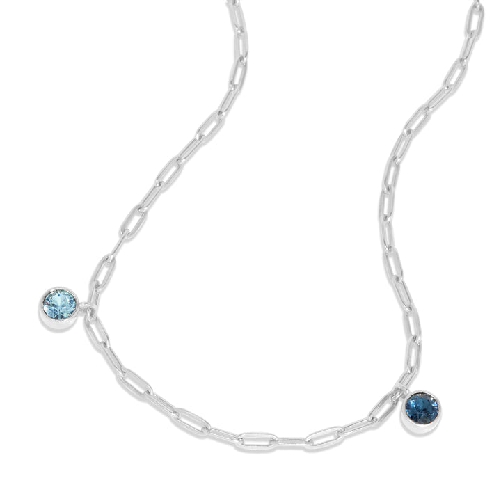 Two Paperclip Chain Birthstone Charm Necklace