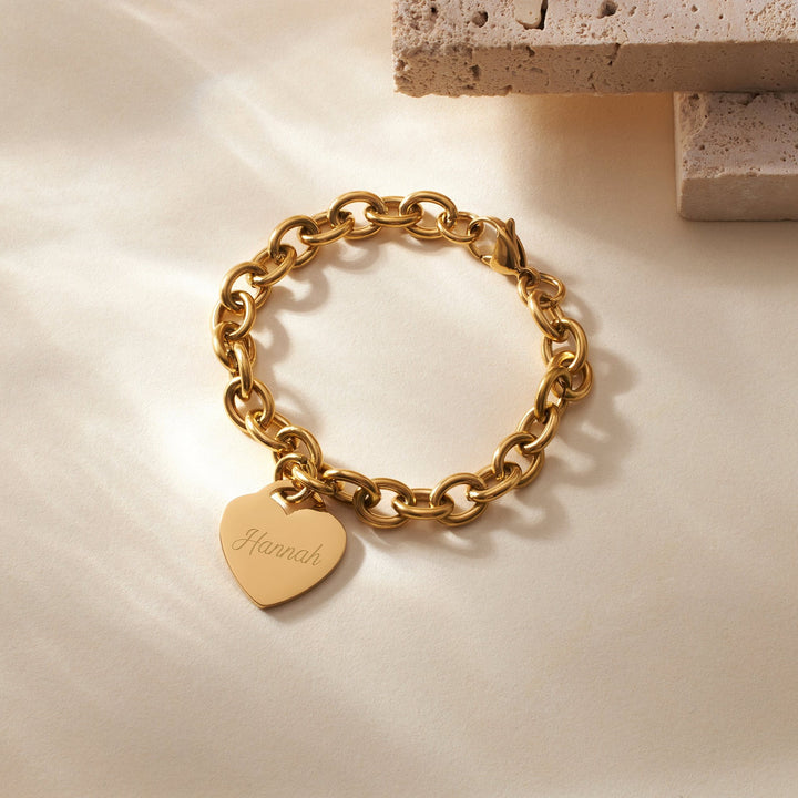 Stainless Steel Gold Heart Tag Bracelet