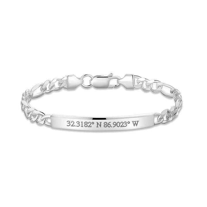Custom Coordinate Silver Figaro Bracelet