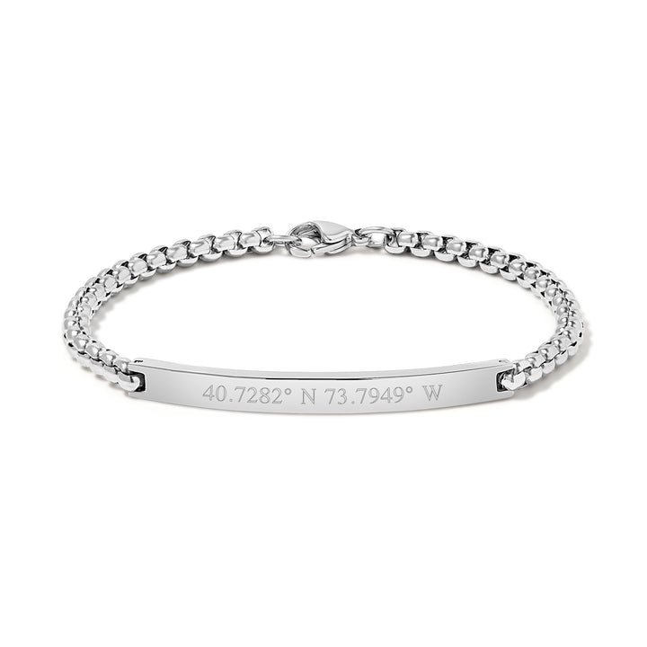 Custom Coordinate Round Box Link Stainless Steel Bracelet