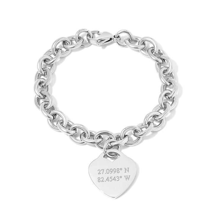 Custom Coordinate Steel Heart Tag Bracelet-2 line coordinate