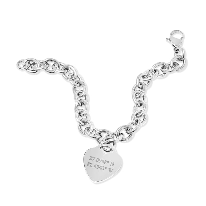 Custom Coordinate Steel Heart Tag Bracelet-2 line coordinate