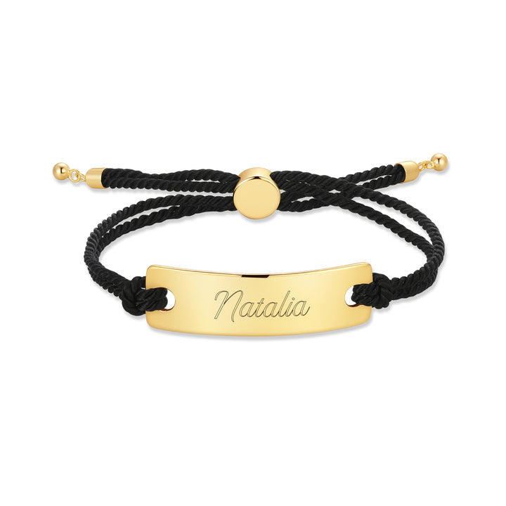 Engravable Bar Black Rope Bolo Bracelet