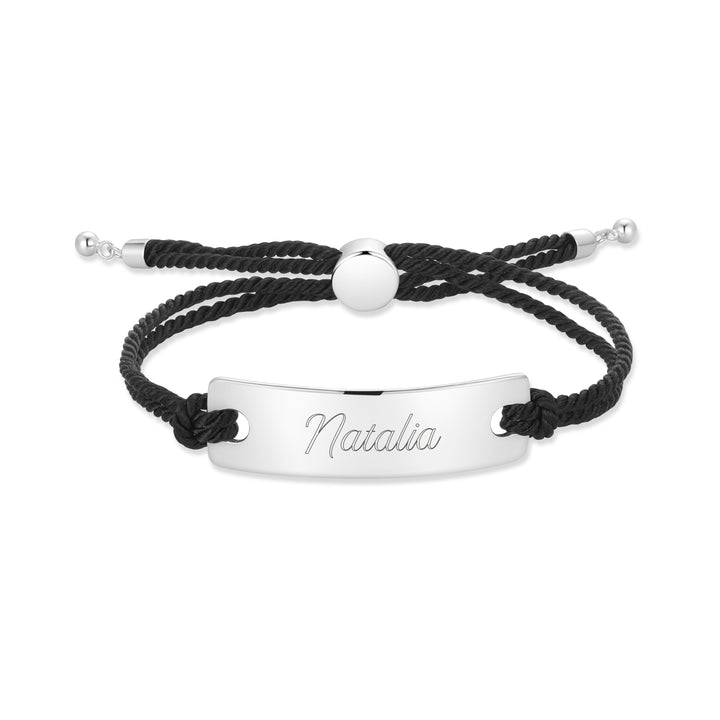 Engravable Bar Black Rope Bolo Bracelet