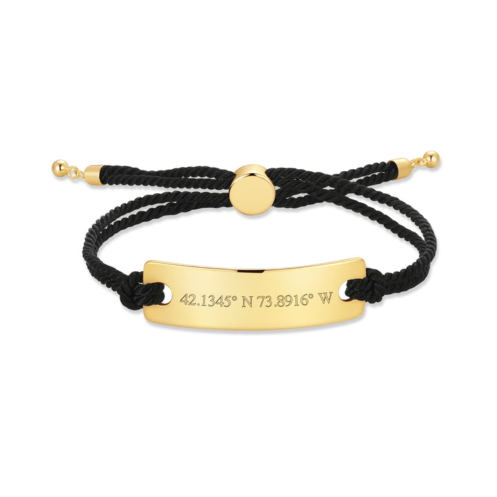 Custom Coordinate Bar Black Rope Bolo Bracelet