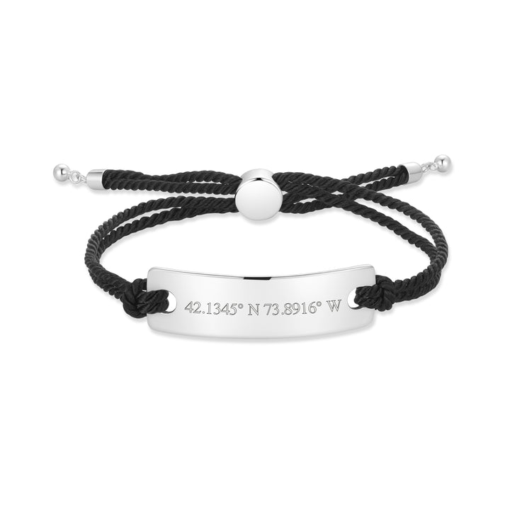 Custom Coordinate Bar Black Rope Bolo Bracelet
