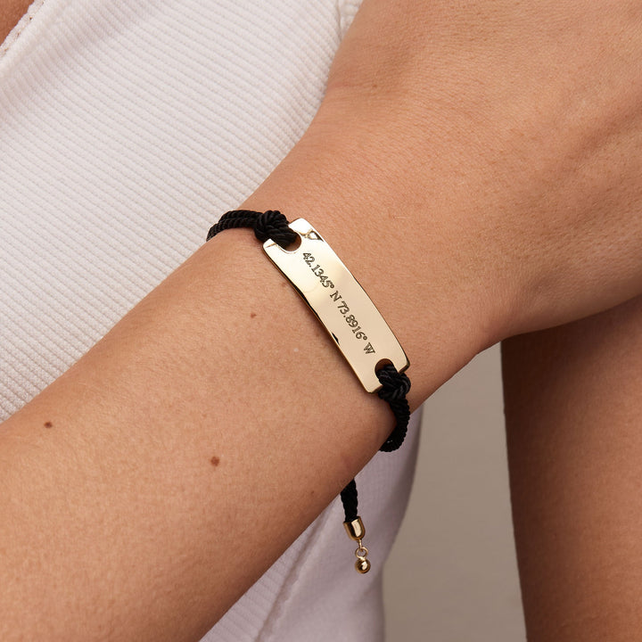 Custom Coordinate Bar Black Rope Bolo Bracelet