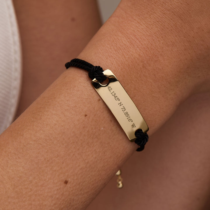 Custom Coordinate Bar Black Rope Bolo Bracelet