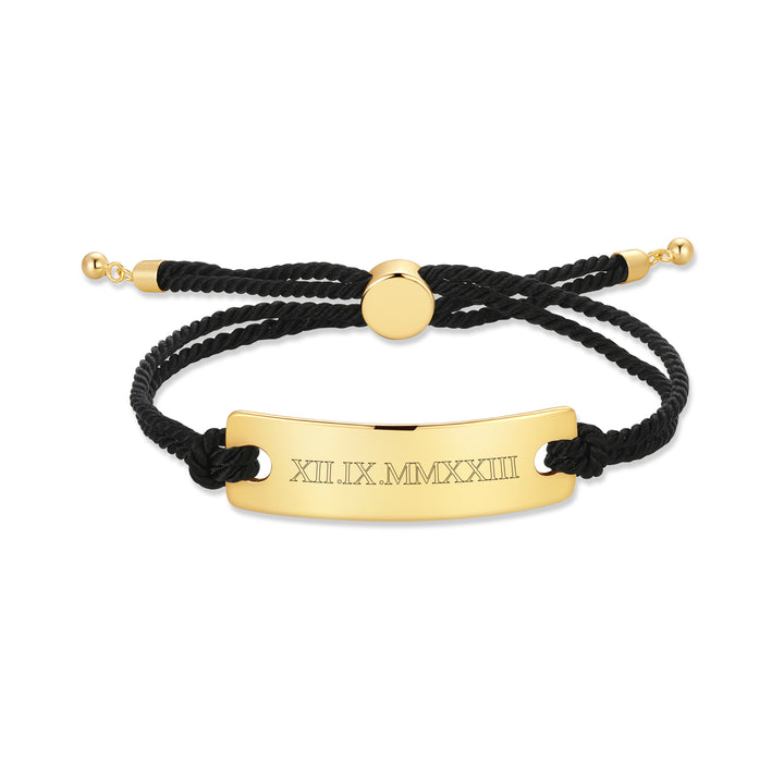 Custom Roman Numeral Bar Black Rope Bolo Bracelet