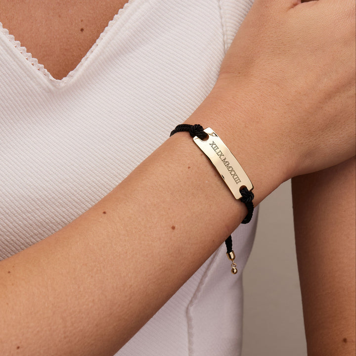 Custom Roman Numeral Bar Black Rope Bolo Bracelet