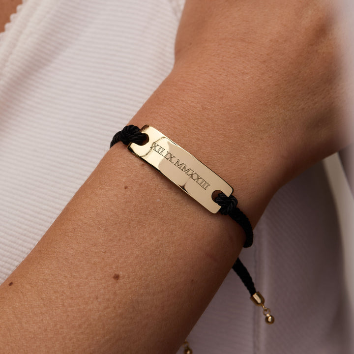 Custom Roman Numeral Bar Black Rope Bolo Bracelet