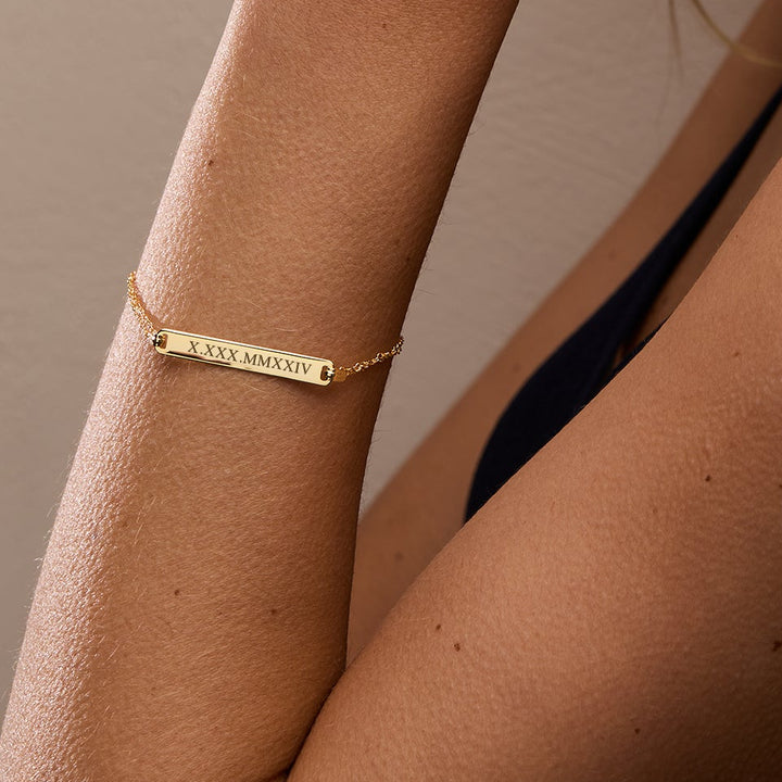 Roman Numeral Name Bar Bracelet
