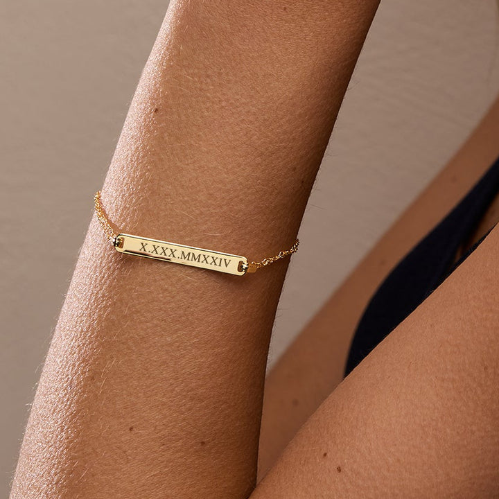 Roman Numeral Name Bar Bracelet