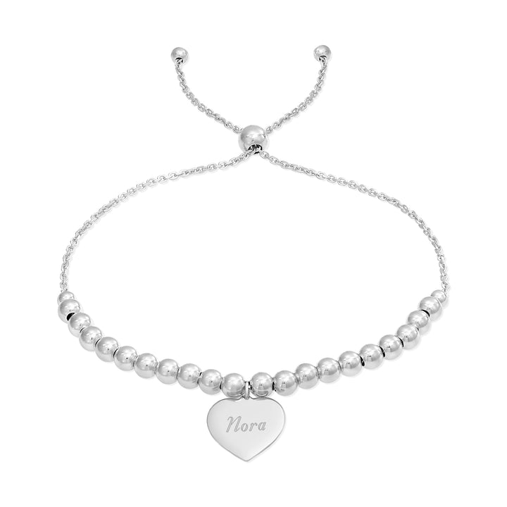 Engravable Heart Tag Beaded Silver Bolo Bracelet