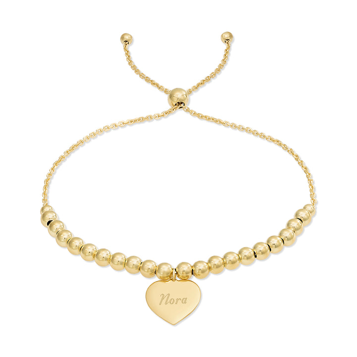 Engravable Heart Tag Beaded Gold Bolo Bracelet