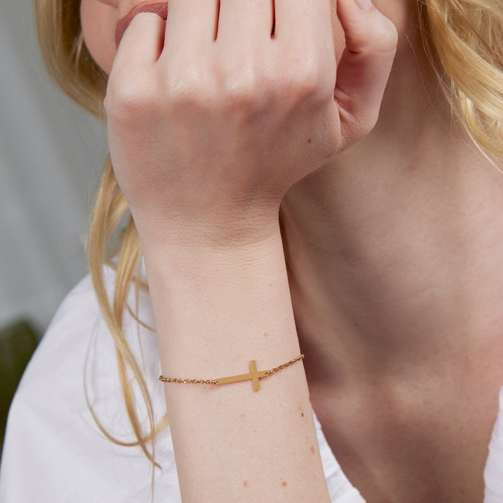 Gold Sideways Cross Bolo Bracelet