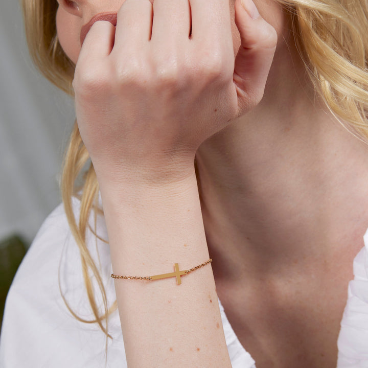 Sterling Silver Sideways Cross Bolo Bracelet