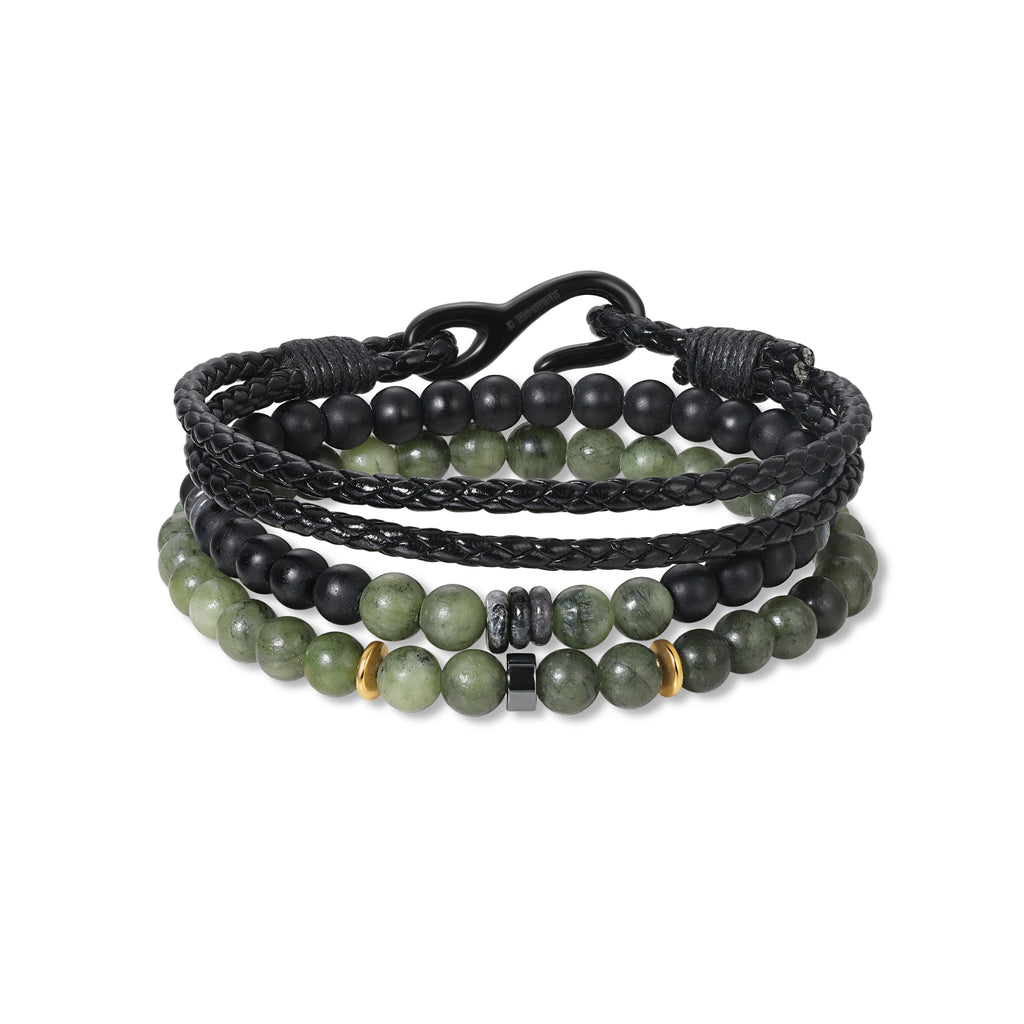 Men's Jade Beaded and Double Hook Bracelet Set – Mill Rock East