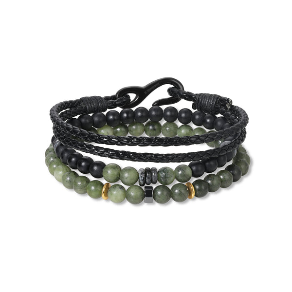 Men's Jade Beaded and Double Hook Bracelet Set – Mill Rock East