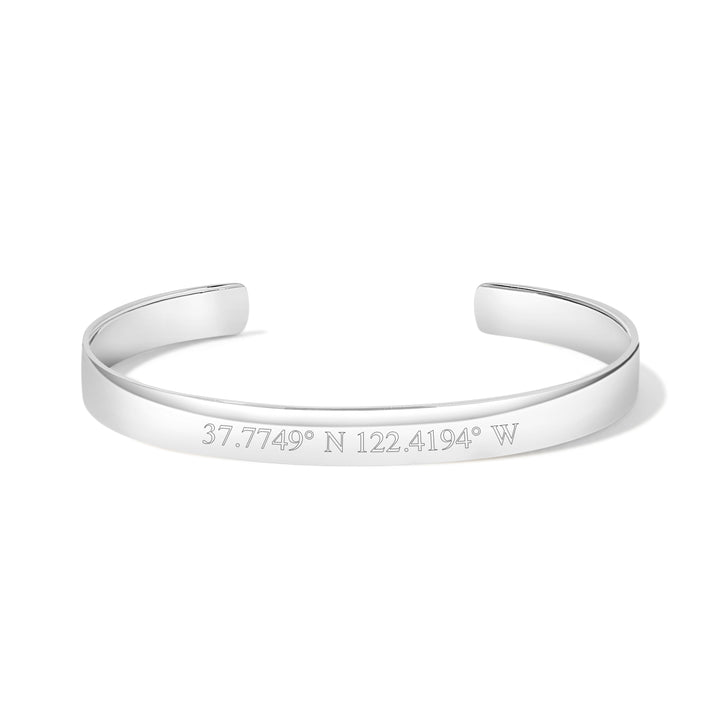 Custom Coordinate Silver Cuff Bracelet