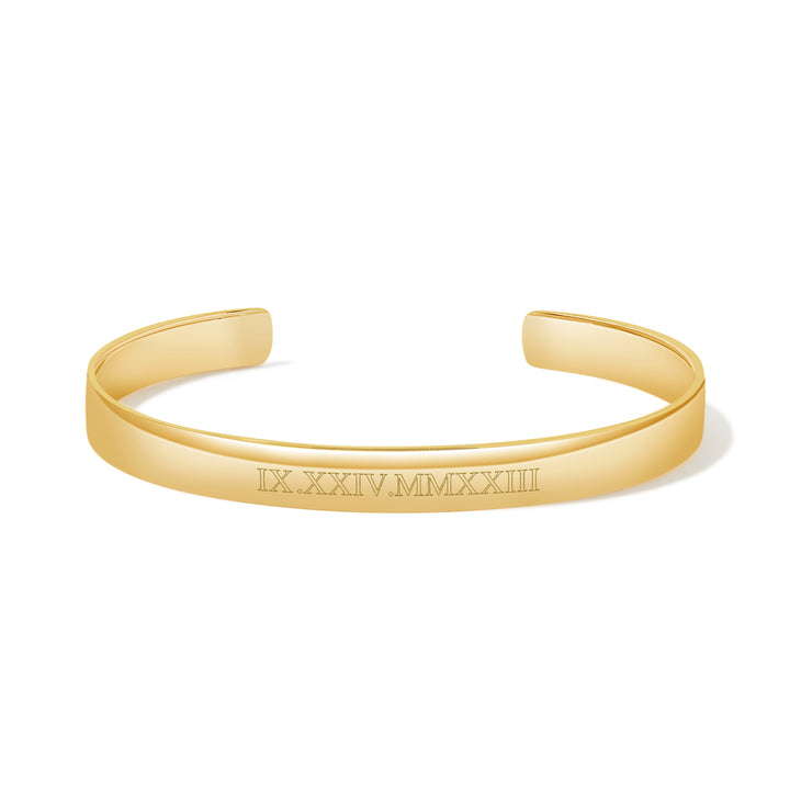 Roman Numeral Date Gold Cuff Bracelet