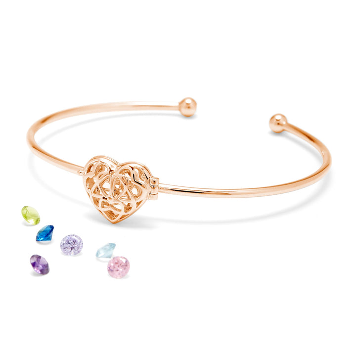 Interlocking Hearts Birthstone Rose Gold Cuff Bracelet