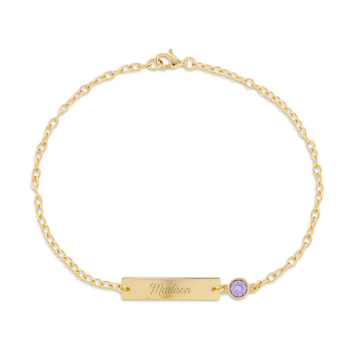 Custom Bezel Set Birthstone Gold Name Bar Bracelet