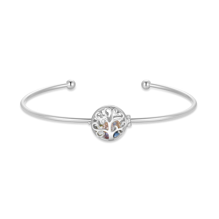 Custom Family Tree Round Birthstone Cuff Bracelet
