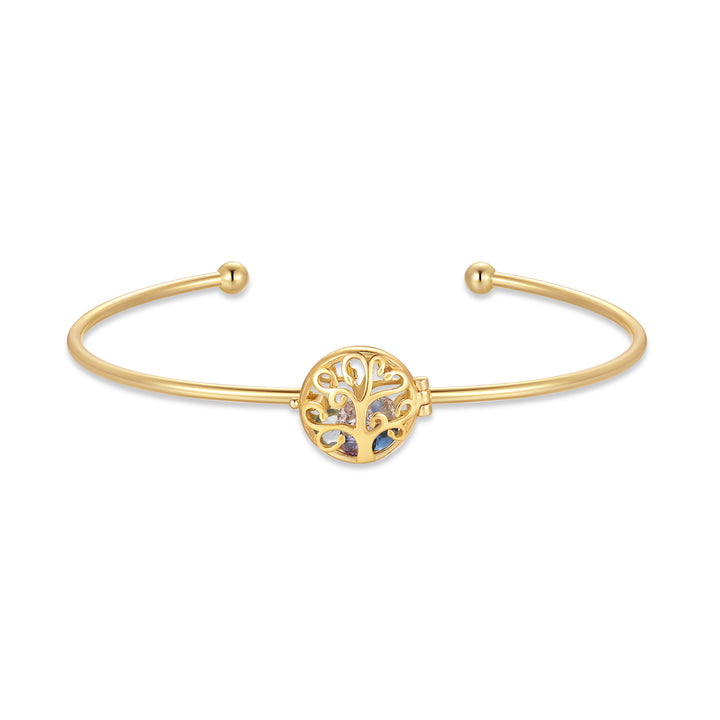 Custom Family Tree Round Birthstone Cuff Bracelet