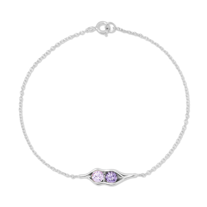 Two Birthstone Pea in a Pod Silver Bracelet