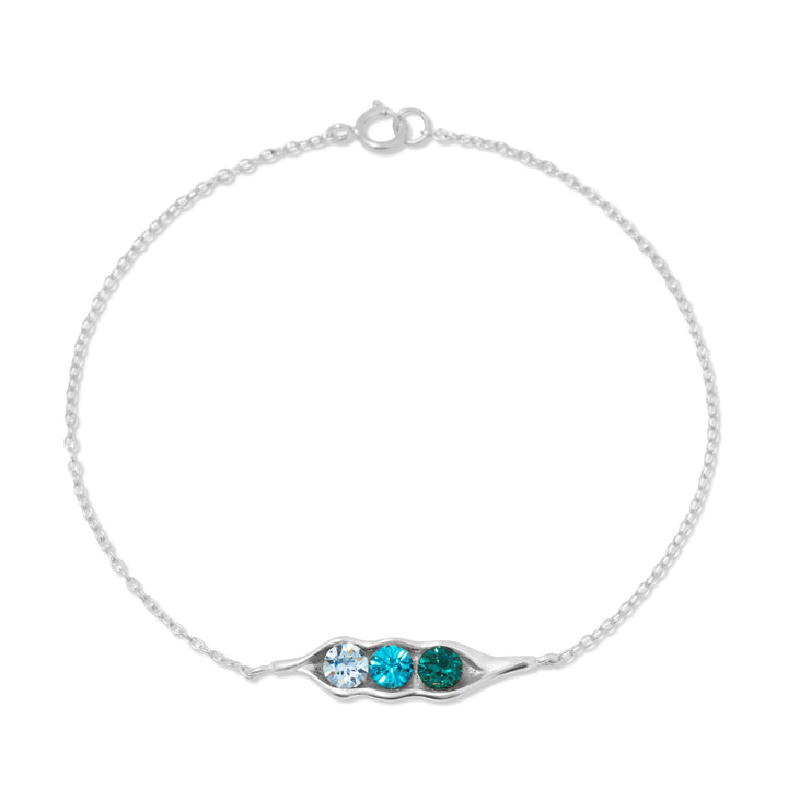 Three Birthstone Pea in a Pod Silver Bracelet