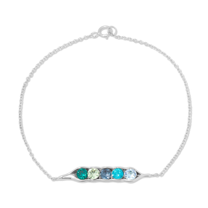 Five Birthstone Pea in a Pod Silver Bracelet