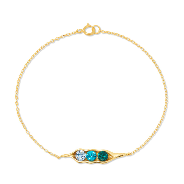 Three Birthstone Pea in a Pod Gold Bracelet