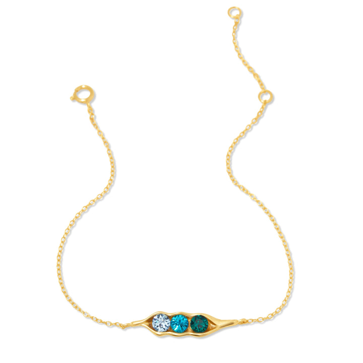 Three Birthstone Pea in a Pod Gold Bracelet