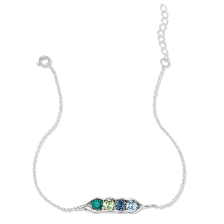 Four Birthstone Pea in a Pod Silver Bracelet