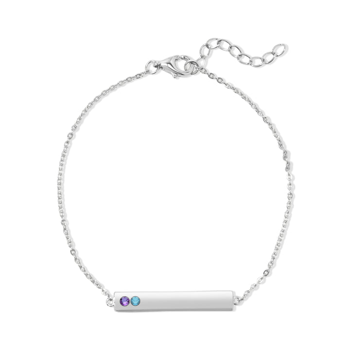 2 Stone Birthstone Silver Bar Bracelet