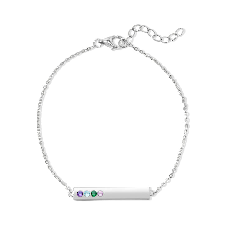 4 Stone Birthstone Silver Bar Bracelet