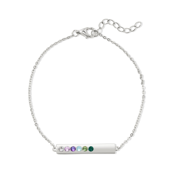 6 Stone Birthstone Silver Bar Bracelet