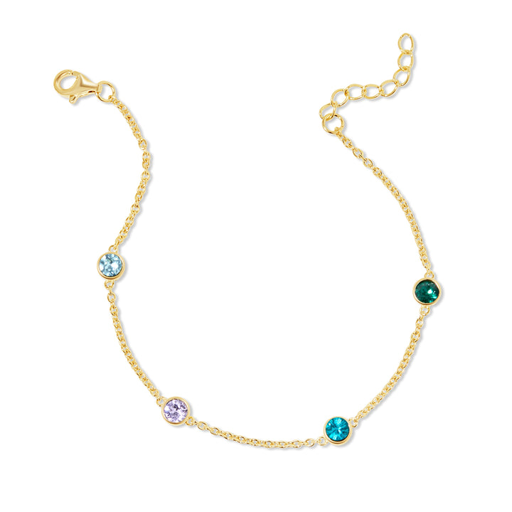 Four Stone Floating Bezel Set Gold Birthstone Bracelet