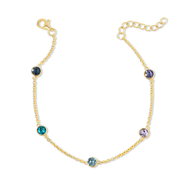 Five Stone Floating Bezel Set Gold Birthstone Bracelet