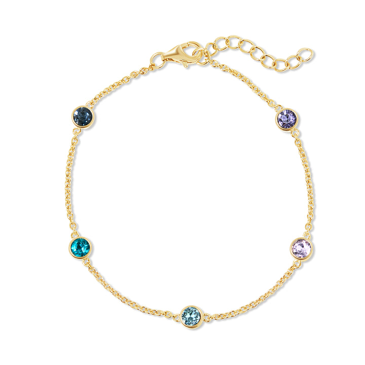 Five Stone Floating Bezel Set Gold Birthstone Bracelet